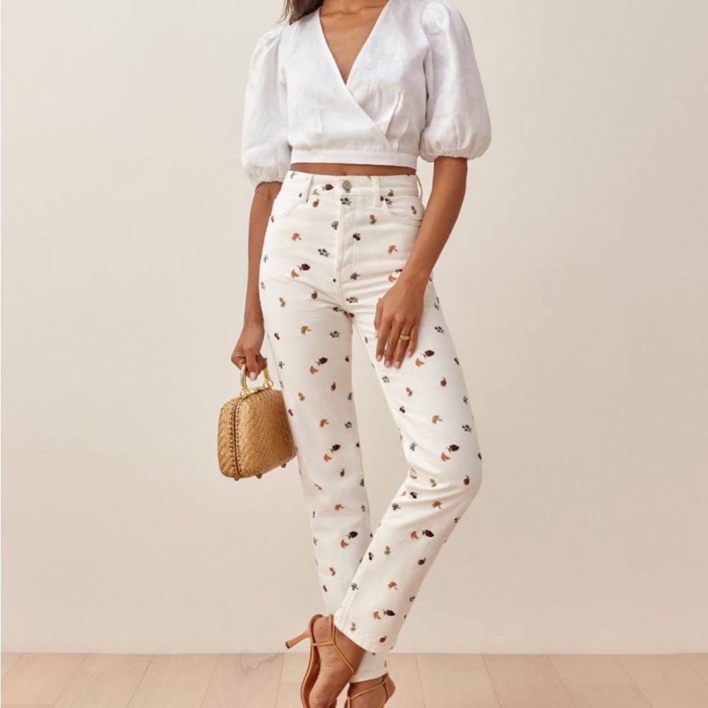 Reformation Cynthia High Ruse Fruit Loop Jeans, gently used